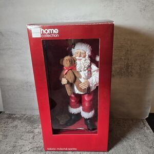 JCPenney Santa & Teddy Bear 11" Fabric Mache Clothtique Suspenders New Open Box